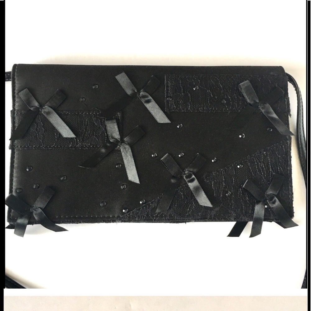 NWT Satin Lace Beaded Evening Clutch. Black